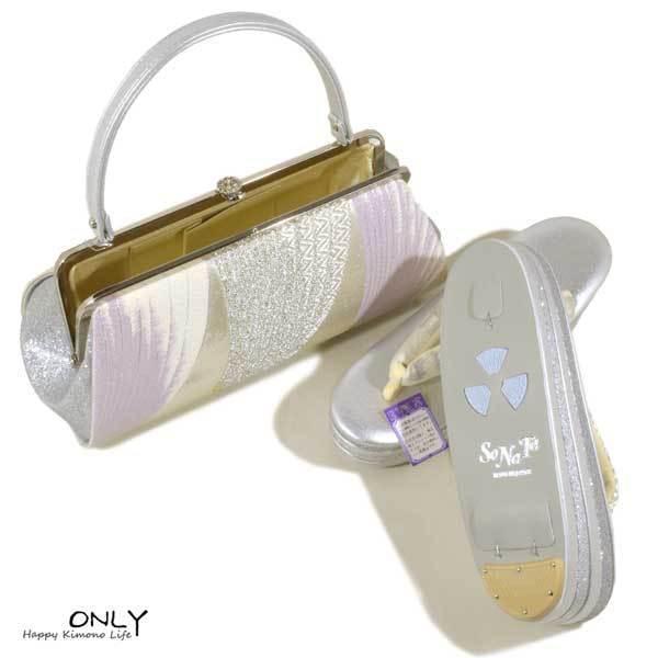 6105-L 振袖用 正絹 帯地 最高級 草履バッグセット-