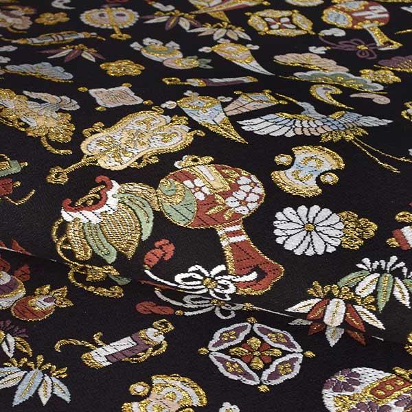 仕立て上がり 袋帯 京都 西陣織 高級 正絹 新品 宝尽し クロ ONLY fu