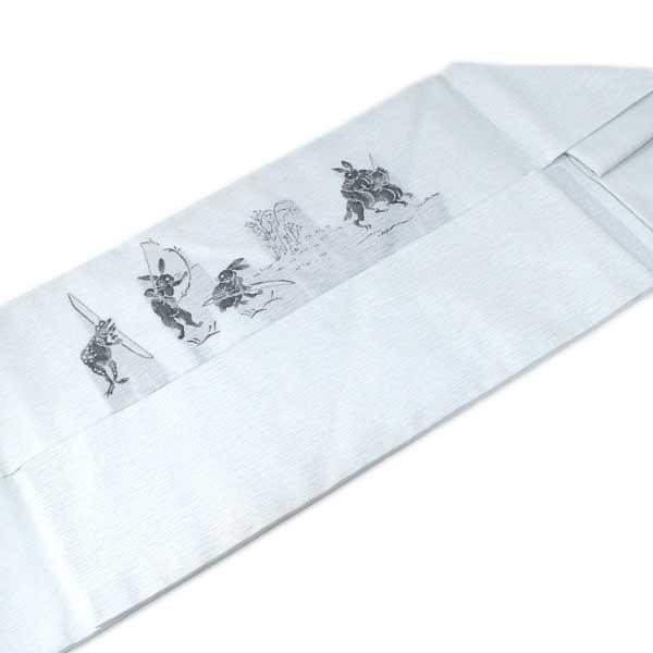 九寸 名古屋帯 仕立て上がり品 西陣織 グレー色 新品 鳥獣戯画 ONLY na