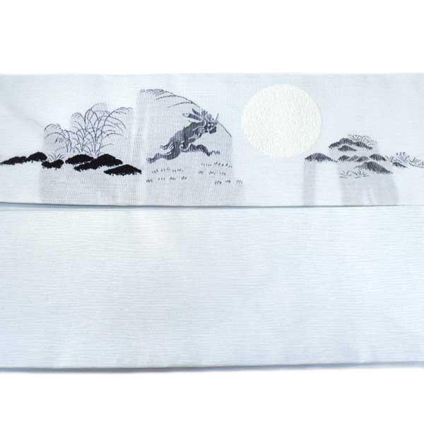 九寸 名古屋帯 仕立て上がり品 西陣織 グレー色 新品 鳥獣戯画 ONLY na