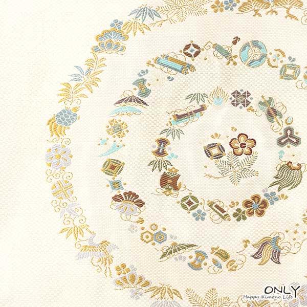 九寸 名古屋帯 仕立上り 京都西陣織 正絹 お洒落 宝尽くし 新作 新品