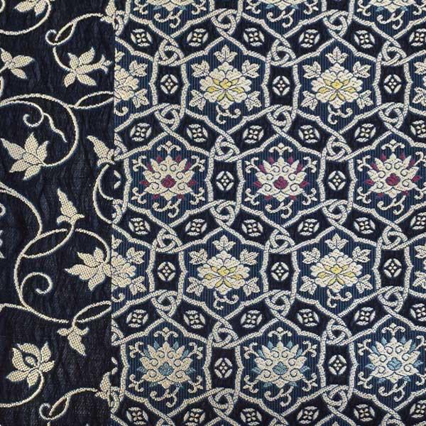 仕立て上り品 九寸 名古屋帯 弥栄織物 正絹 綿芯入り 濃藍色系 新作新品 ONLY na-y-079の画像