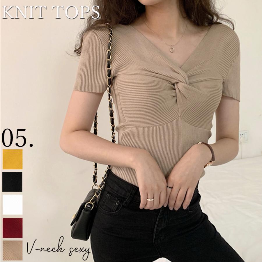 サマーニット レディース 半袖 Vネック リブニット 無地 おしゃれ タイトニット 春夏 デコルテ見せ トップス メール便送料無料 Ynjx 002 Yani 通販 Yahoo ショッピング