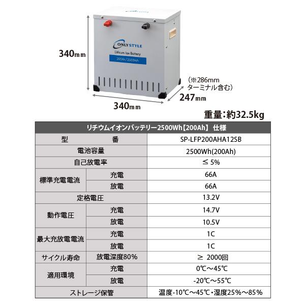 [旧型]オンリースタイル リチウムイオンバッテリー 2500Wh（200Ah） SimpleBMS内蔵 型式：SP-LFP200AHA12SB｜only-style｜07