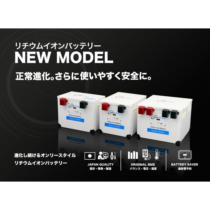 オンリースタイル リン酸鉄リチウムイオンバッテリー2500Wh/200Ah【バッテリーセーバー内蔵】（型式：OS-GSP200AH12V_5P ...