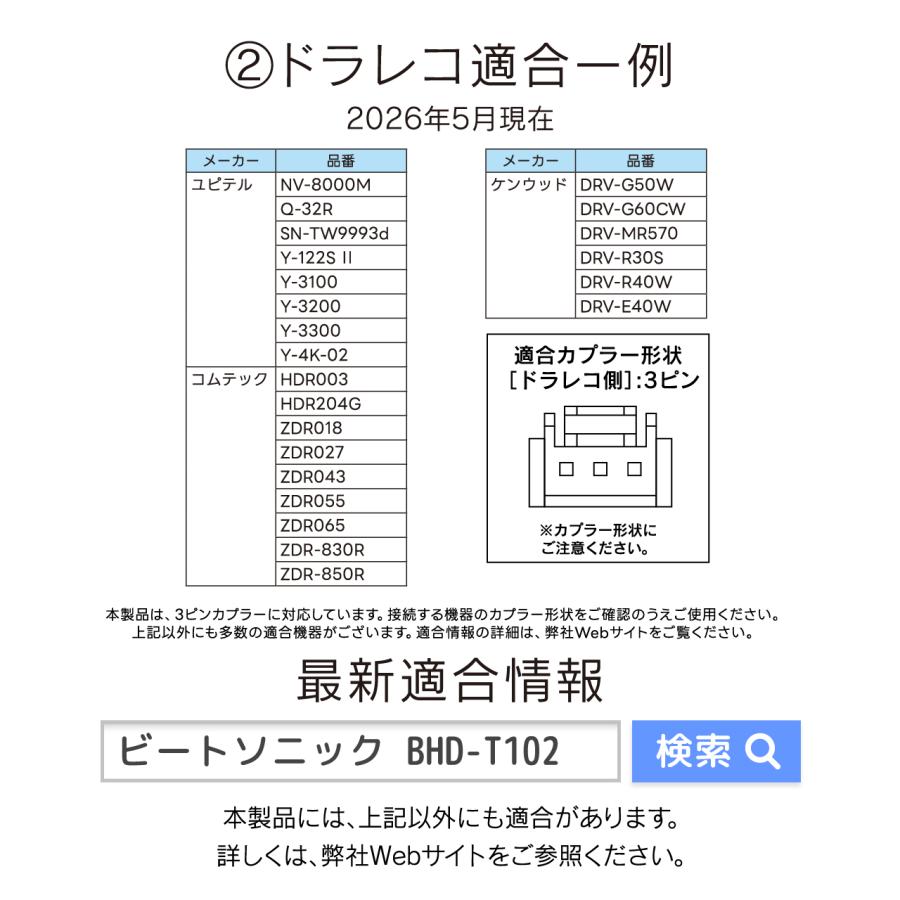 ドライブレコーダー用電源取り出しケーブル BHD-T102 トヨタ車専用 ビートソニック 公式 |  | 05