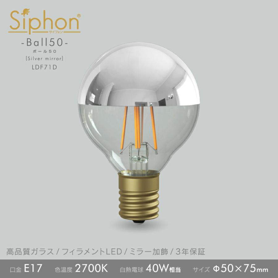 Siphon フィラメントLED電球「Siphon」ボール50 LDF71D E17 Silver