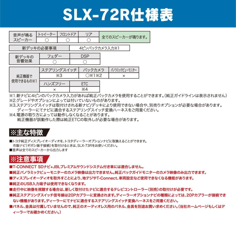 ナビ取替えキット トヨタ純正ディスプレイオーディオ専用 SLX-72R