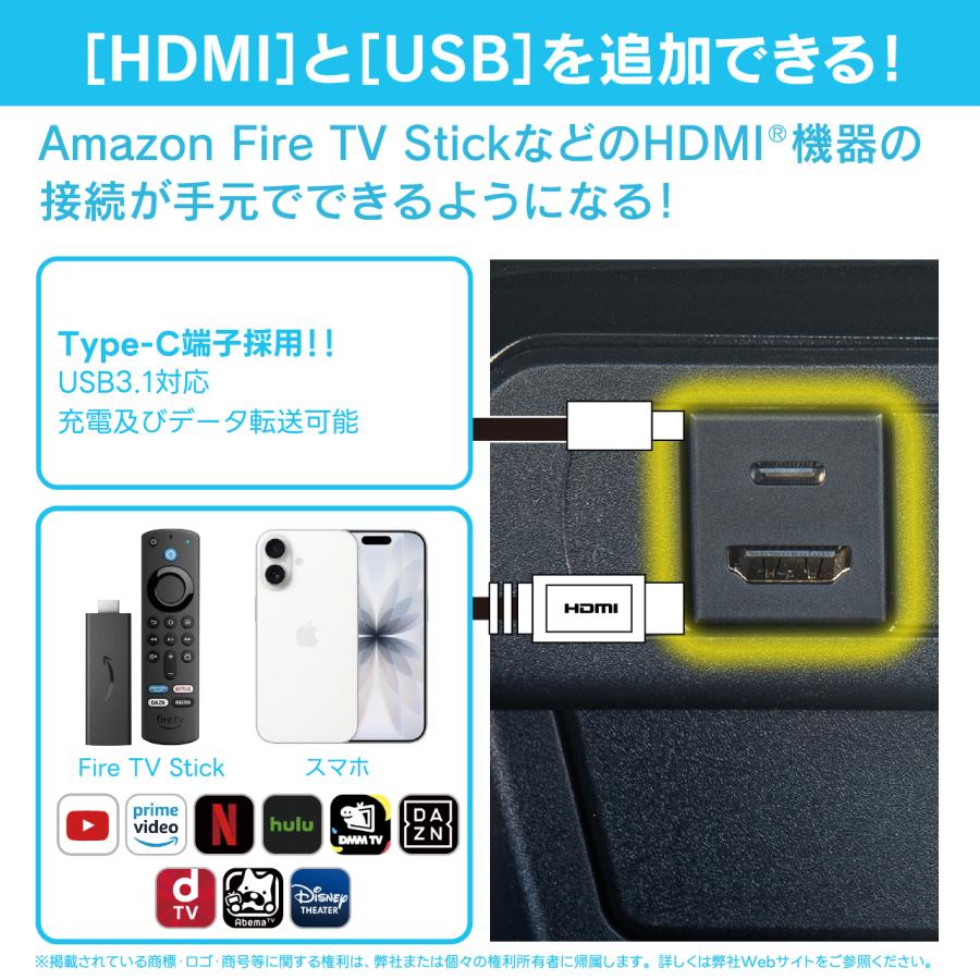 USB/HDMI延長ケーブル  USB22 : トヨタ/ダイハツ専用 USB(C to C) HDMI(A to A) 2m スペアスイッチホールがUSB/HDMI入力端子に変身【ビートソニック公式】 |  | 02