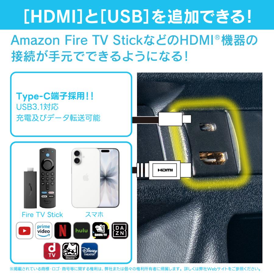 USB/HDMI延長ケーブル USB23:トヨタ/ダイハツ専用 USB(C to C) HDMI