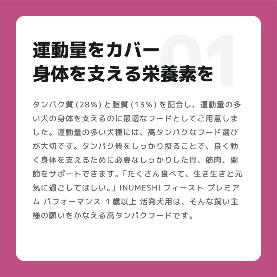 INUMESHI　フィースト　プレミアム　パフォーマンス　1歳以上　活発犬用　15kg　ブリーダーパック |  | 04