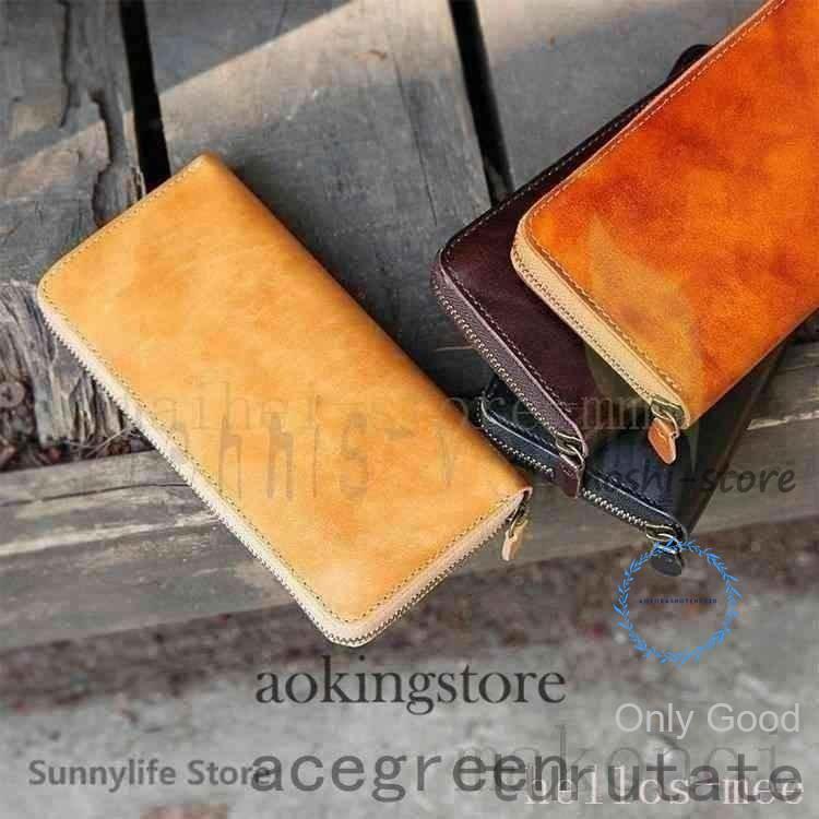 新品多機能栃木レザー長財布ヌメ革本革レザーメンズ財布大容量ロング