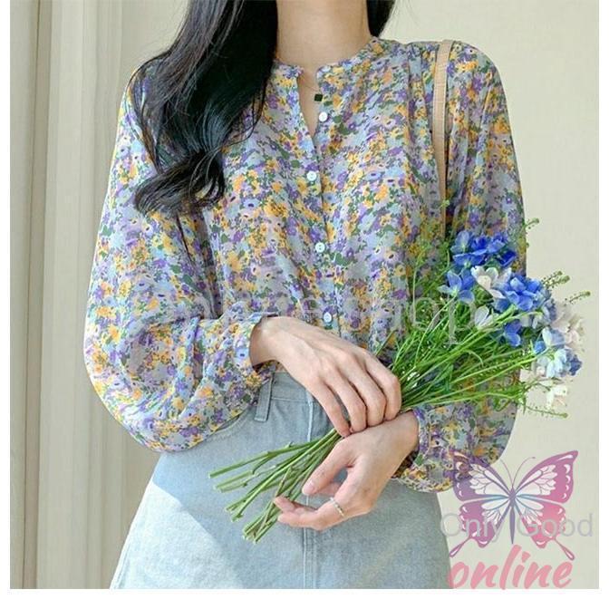 シフォンブラウス 花柄 レディース 長袖ブラウス 春 ブラウス ゆったり 