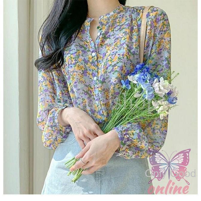 シフォンブラウス 花柄 レディース 長袖ブラウス 春 ブラウス ゆったり