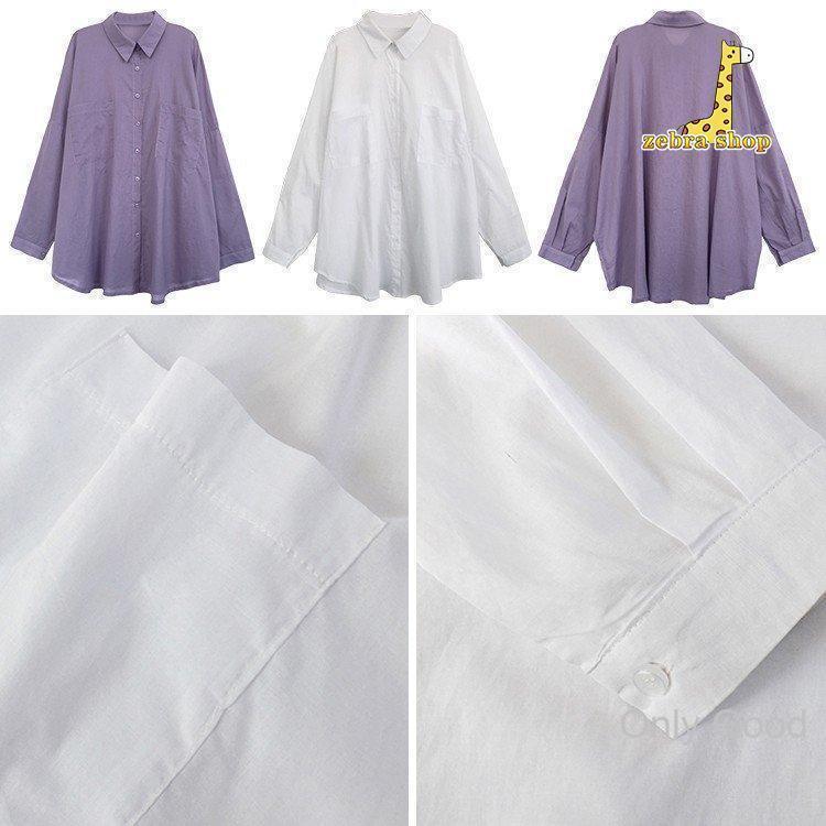 ロング シャツ ブラウス オーバーサイズ 紫 パープル 春 夏 レディース