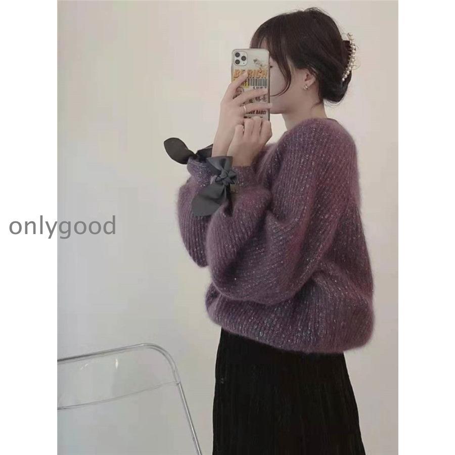 リボン付き袖 ゆったり ニット レディース トップス ボリューム袖