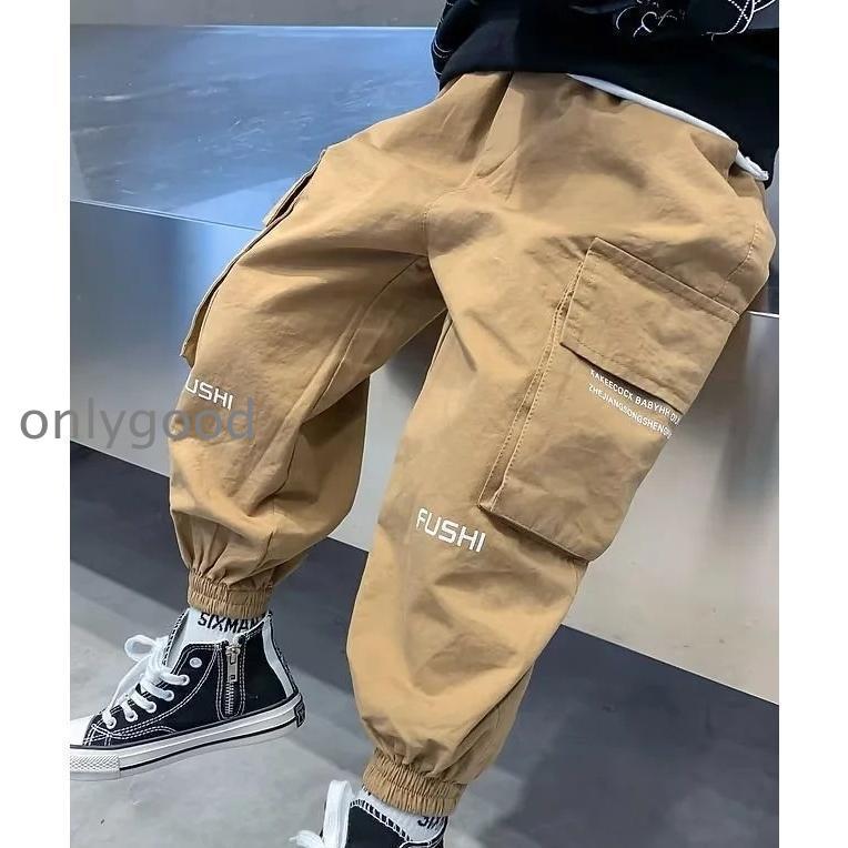 ロングパンツ カーゴパンツ 長ズボン キッズ ジュニア 子供 男の子 ボーイズ ボトムス ウエストゴム 裾ゴム 英字ロゴ カジュアル シンプル 着回し | ブランド登録なし | 01