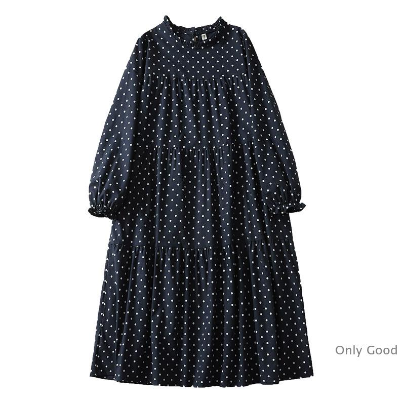 ワンピース レディース マキシワンピース 秋 冬 秋冬 ドット ネイビー