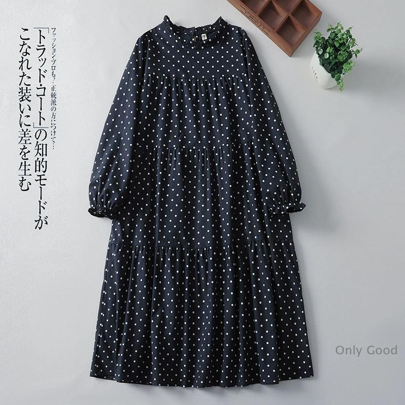 ワンピース レディース マキシワンピース 秋 冬 秋冬 ドット ネイビー