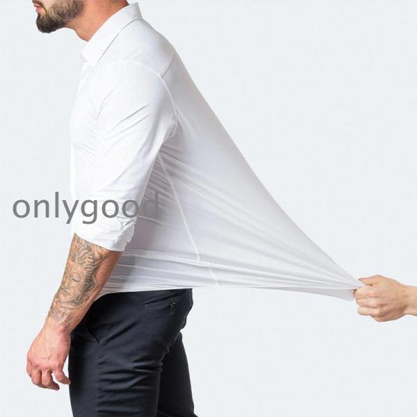 ワイシャツ 白シャツ メンズ 長袖 無地 ビジネスシャツ ストレッチ