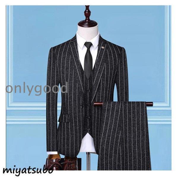 グレー ストライプ シングルボタン スーツスリーピース 楽天市場】スリーピース メンズスーツ タキシード 紳士服 ストライプ柄