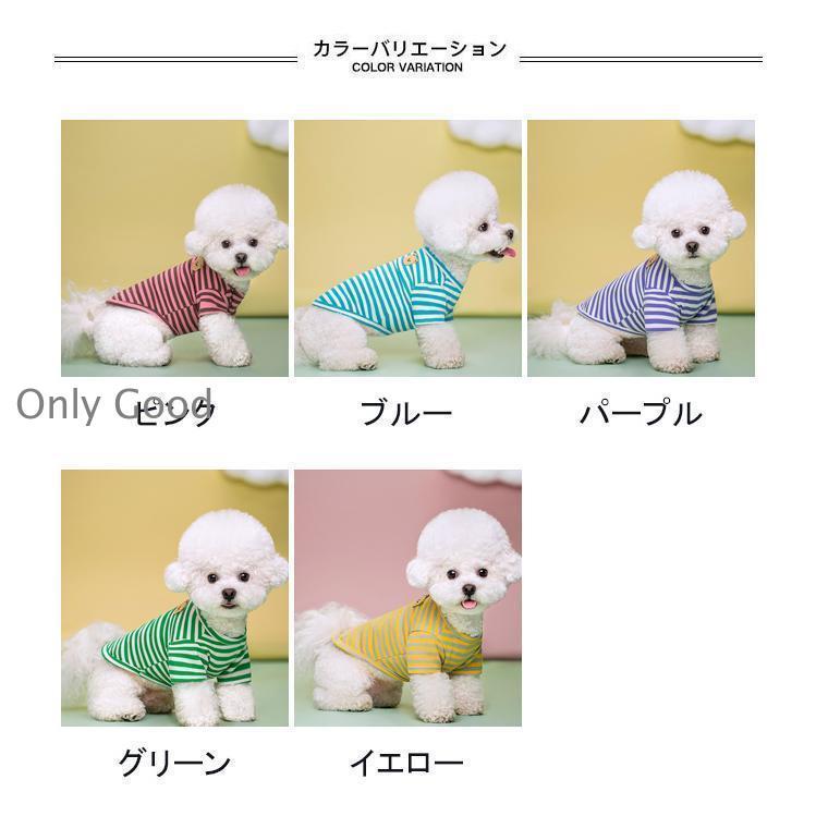 ペット服 Tシャツ 犬用 半袖 クマ ストライプ柄 配色 軽量 通気性