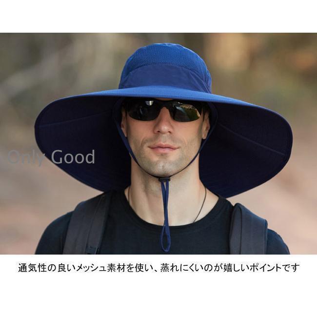 バケットハット メンズ 帽子 ハット 無地 メッシュ あご紐 つば広 通気