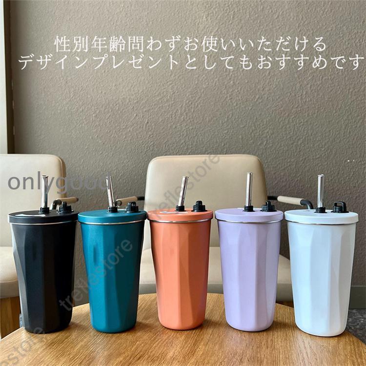 水筒 ストロー付き 600ml 蓋付き 大容量 真空断熱 保温 保冷 持ち運び