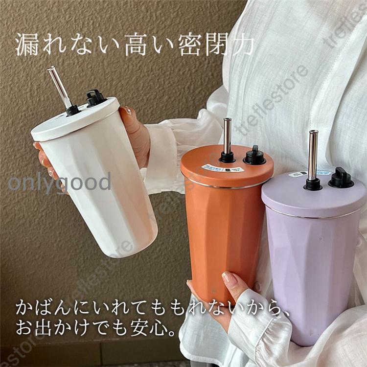 水筒 ストロー付き 600ml 蓋付き 大容量 真空断熱 保温 保冷 持ち運び