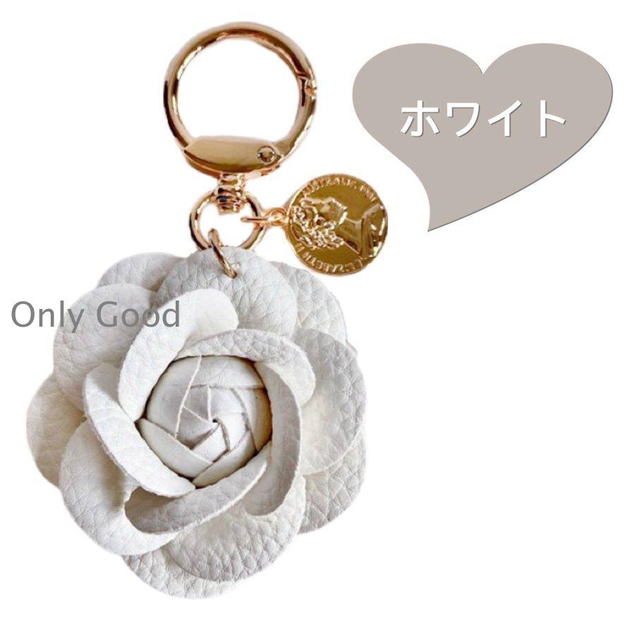 キーホルダー　バックチャーム　ハンドメイド　リボン　ホワイト　ハート　花 レディース バッグチャーム 花 リボン 布 革 キーホルダー 可愛い