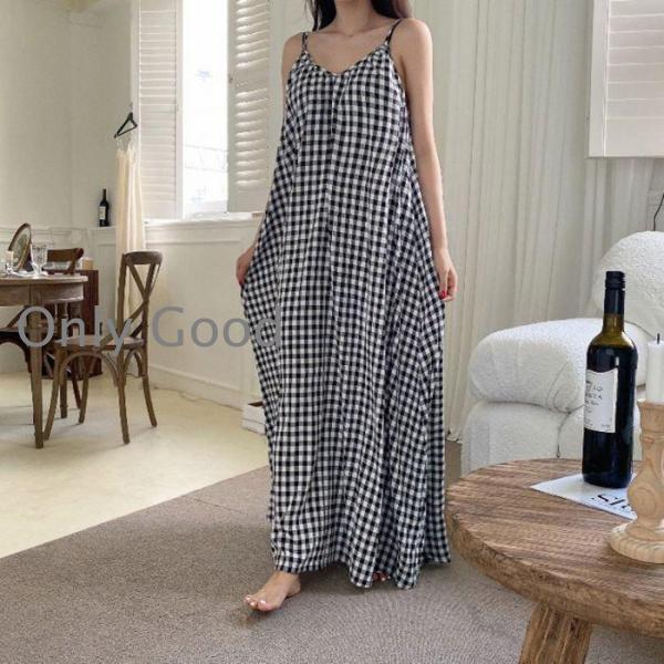 チェック柄 ノースリーブ ロングワンピース 38 夏ワンピースチェック柄 ギンガムチェック ロングシャツ 3type 半袖