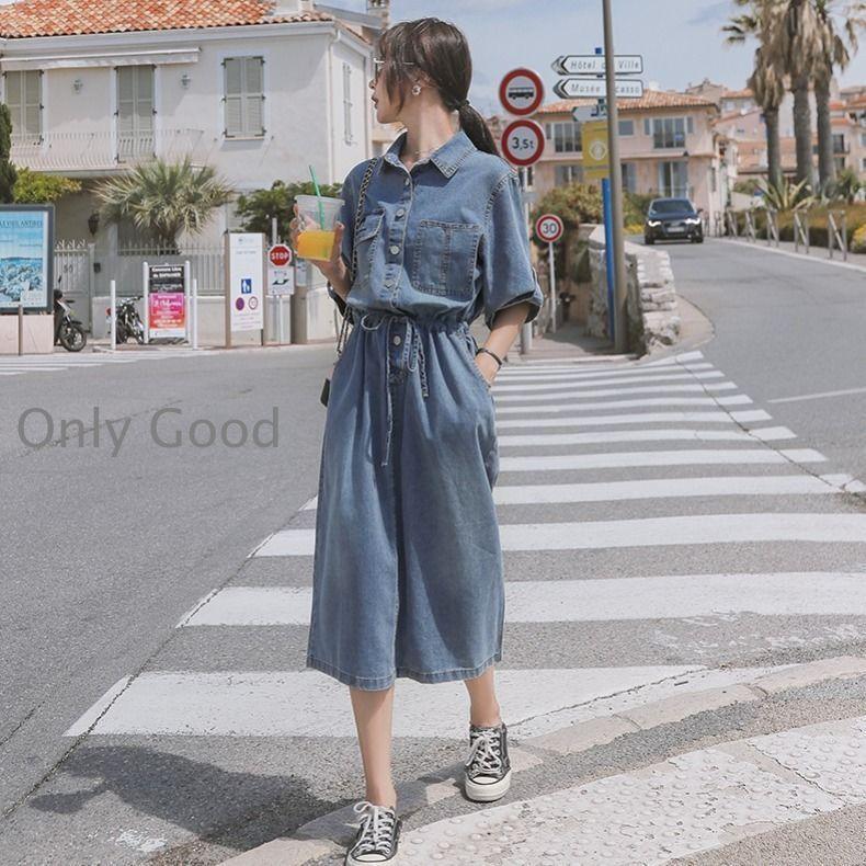 デニムワンピース 半袖 レディース ワンピース 夏 ひざ丈 デニムワンピ