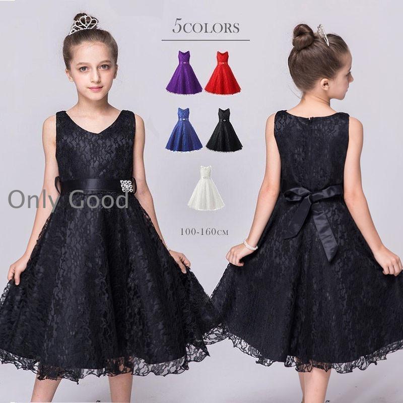 子供ドレス ピアノ発表会 結婚式  キッズ 女の子 七五三 パーティードレス ジュニアドレス 黒 赤 紺 紫 白｜Only Good