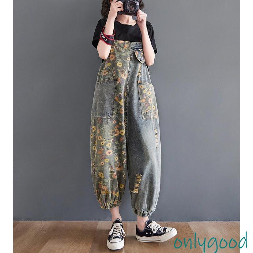 サロペット レディース オールインワン デニムワイドパンツ ロング丈 