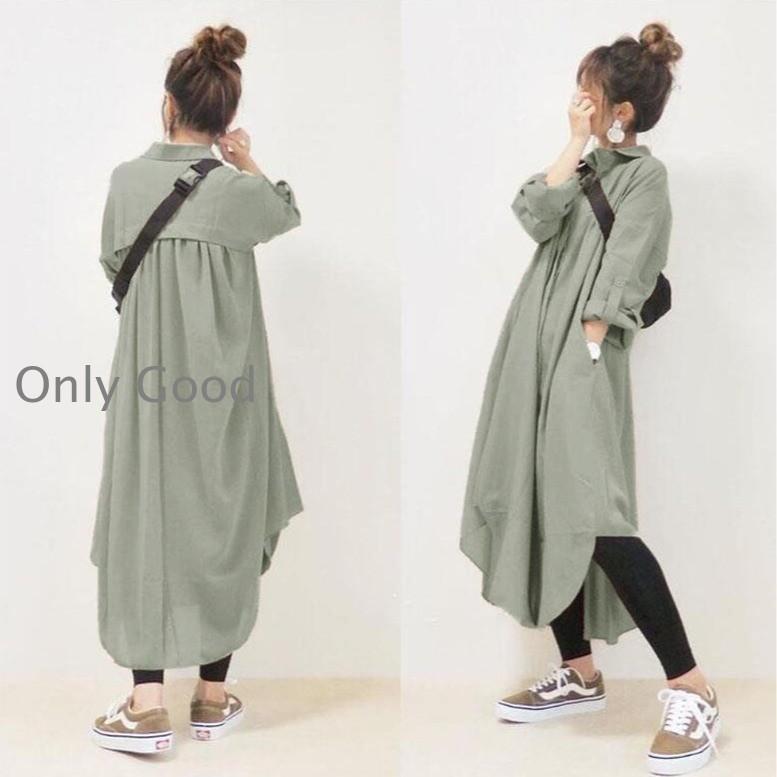 by OSTYLE L 40 長袖シャツワンピース 無地 グリーン 通勤 シャツワンピース レディース 春 きれいめ ワンピース 40代 春夏 長袖