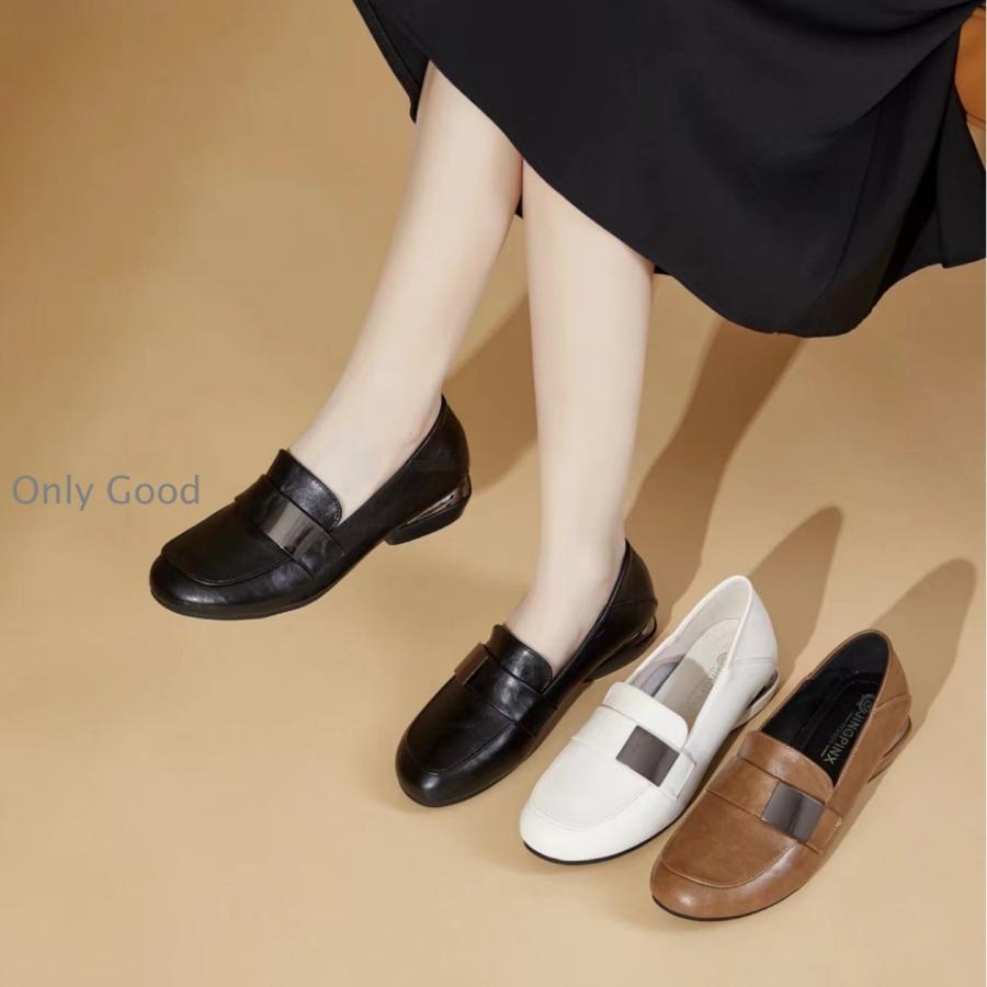 パンプス レディース 秋靴 レザーシューズ 太めヒール