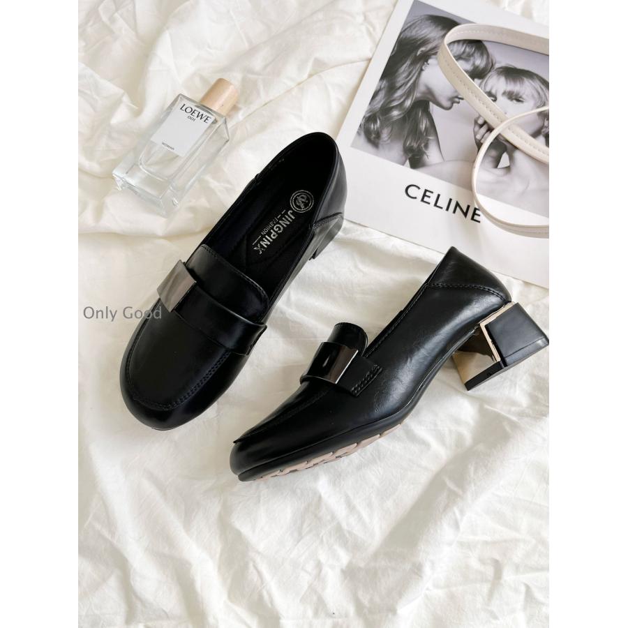 パンプス レディース 秋靴 レザーシューズ 太めヒール