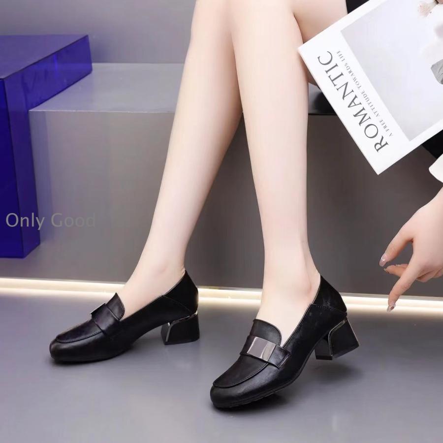 パンプス レディース 秋靴 レザーシューズ 太めヒール
