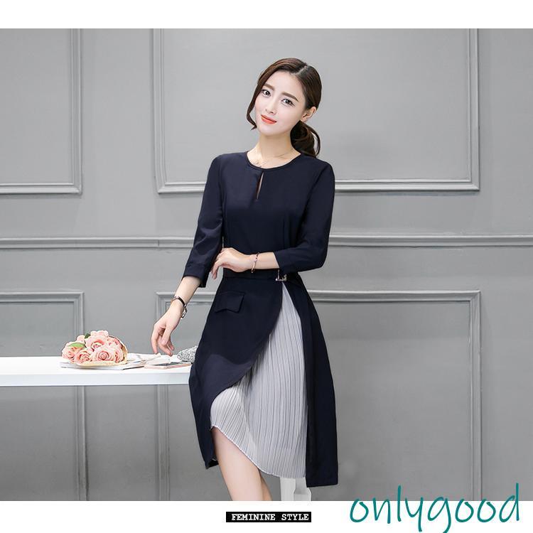 春コーデ ワンピース レディース Aライン 秋 膝丈 異素材 キレイめ