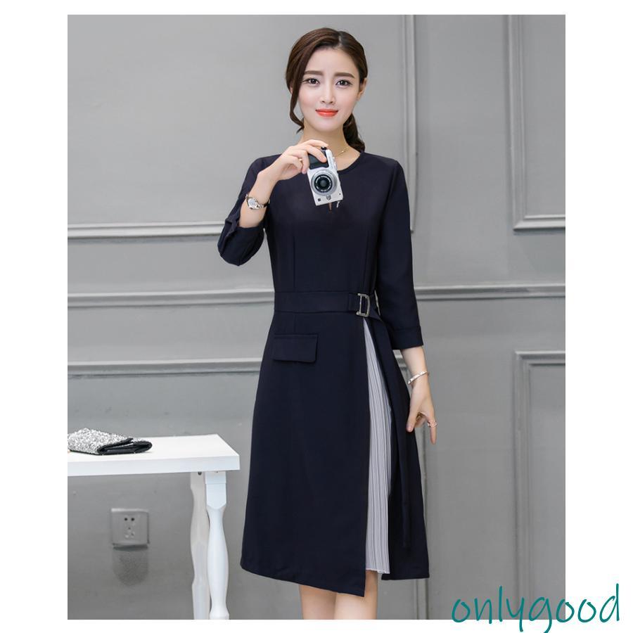 春コーデ ワンピース レディース Aライン 秋 膝丈 異素材 キレイめ