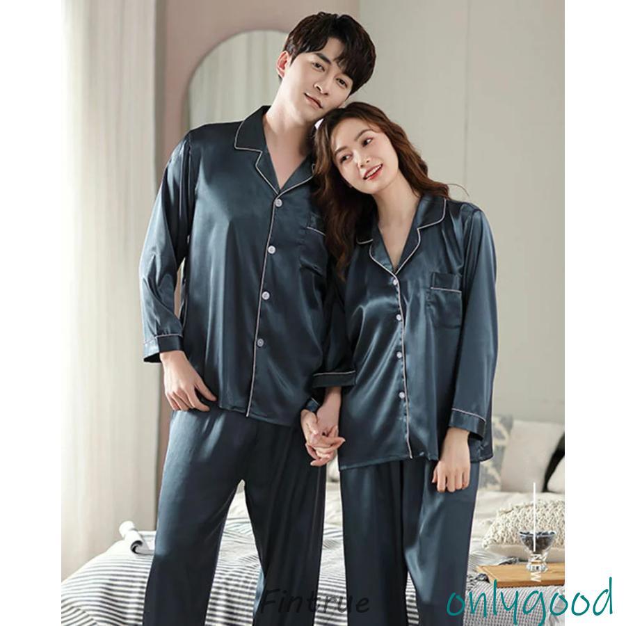 サテン パジャマ ルームウェア メンズ 男女春夏秋 長袖 かわいい 前