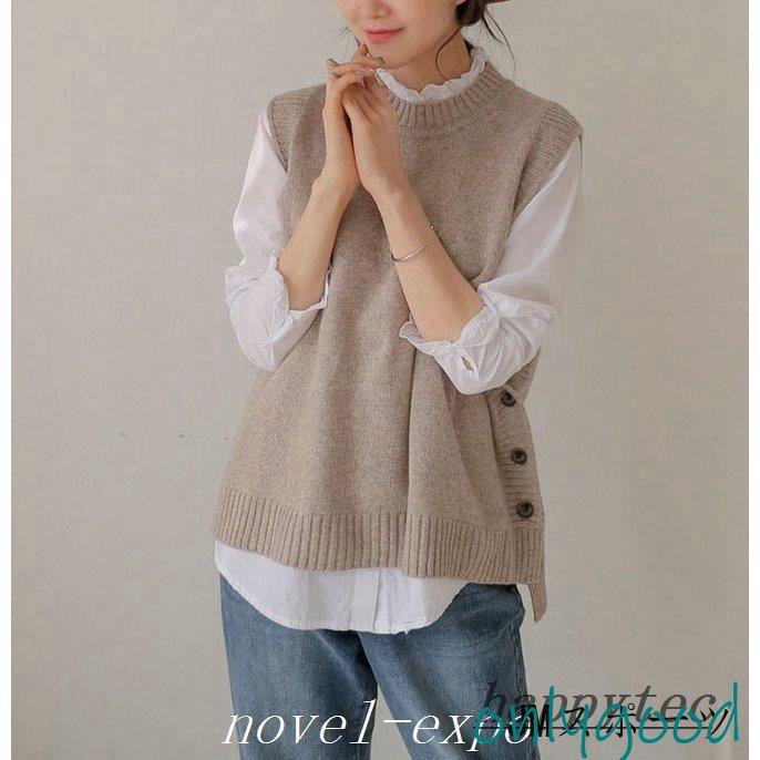 ニットベスト レディース 40代 春 秋 冬 ベストセーター ノー