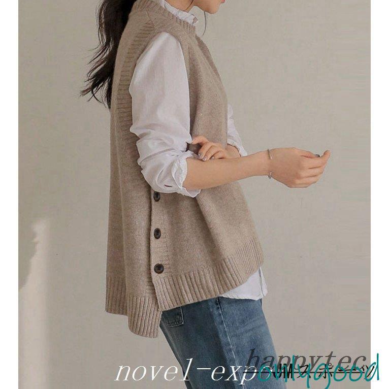 ニットベスト レディース 40代 春 秋 冬 ベストセーター ノー