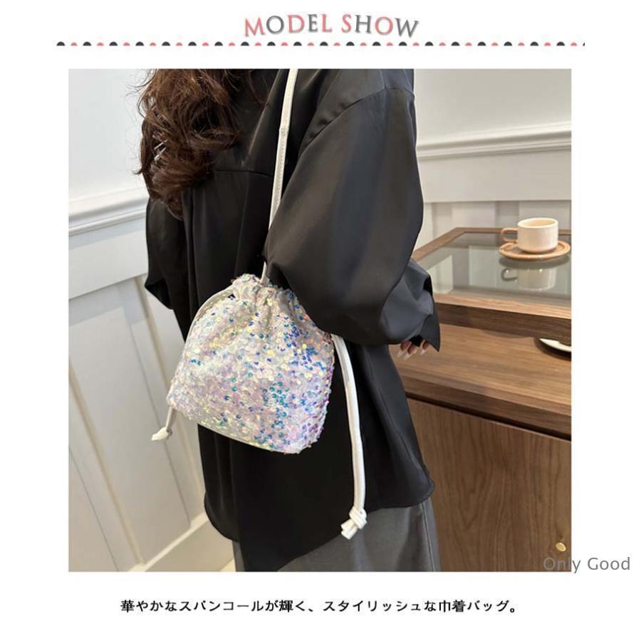 新品未使用✨️巾着バッグ！キラキラスパンコール 孔雀 刺繍 パール 巾着バッグ キラキラ スパンコール ラメ入り ショルダーバック