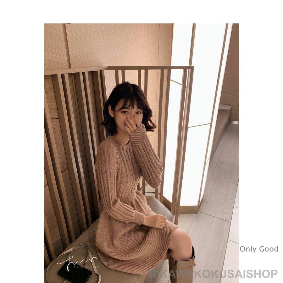 ニットワンピース レディース 40代 秋冬 膝丈ワンピース 無地 長袖