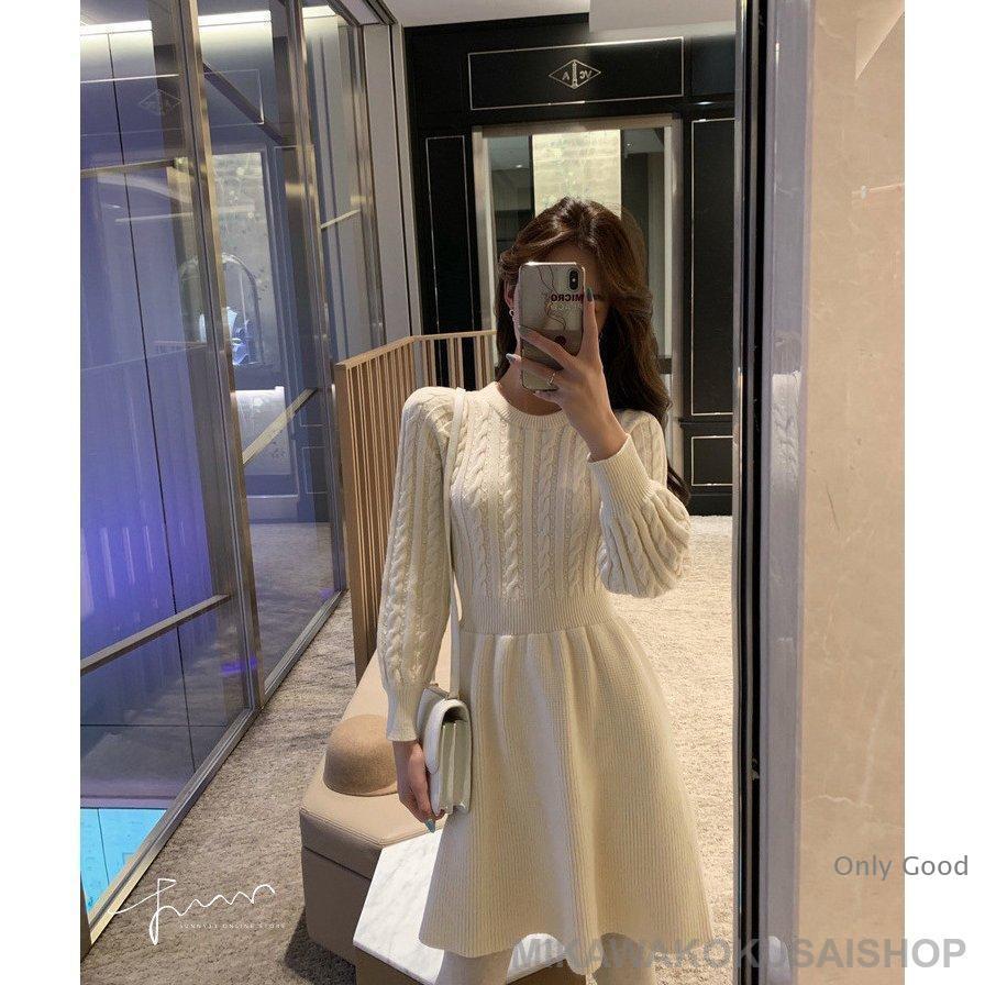 ニットワンピース レディース 40代 秋冬 膝丈ワンピース 無地 長袖