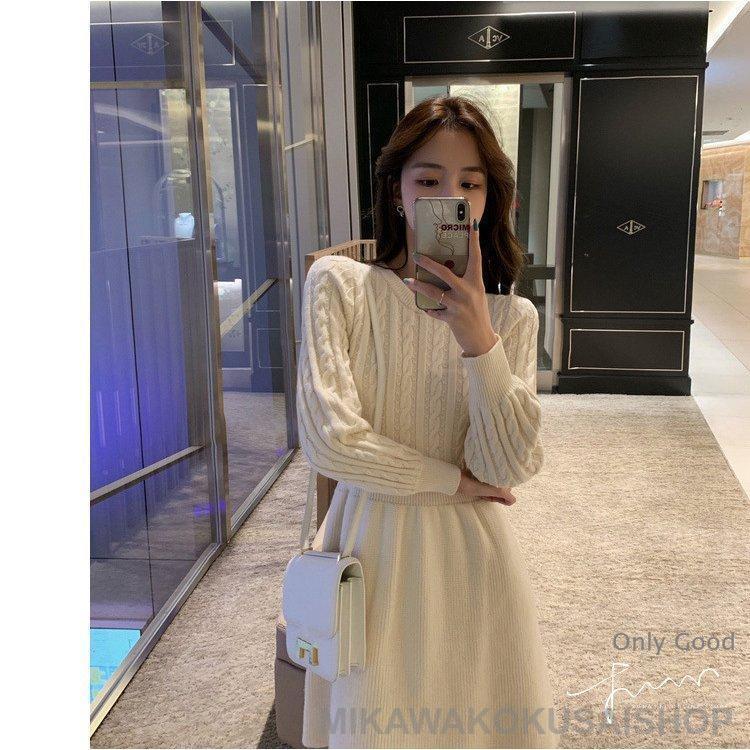 ニットワンピース レディース 40代 秋冬 膝丈ワンピース 無地 長袖