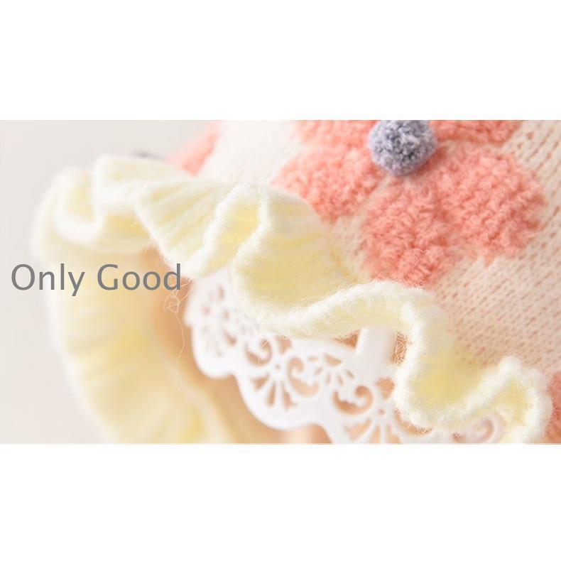 ボンネット帽 ニット帽子 ベビー 赤ちゃん フリル リボン お花