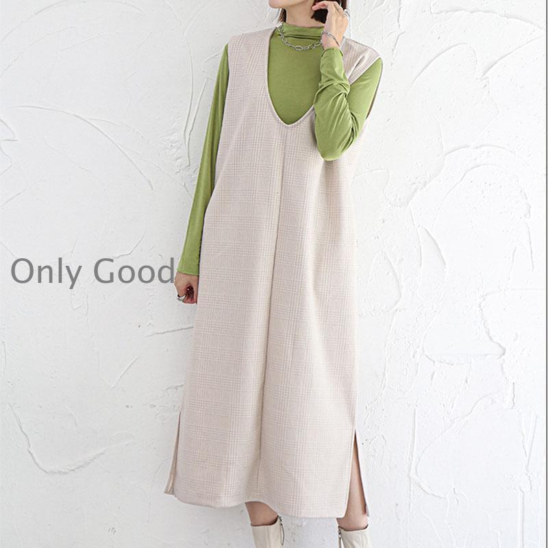 ジャンパースカート 大人 冬 秋冬 vネック ウール調 低身長 膝丈 40代