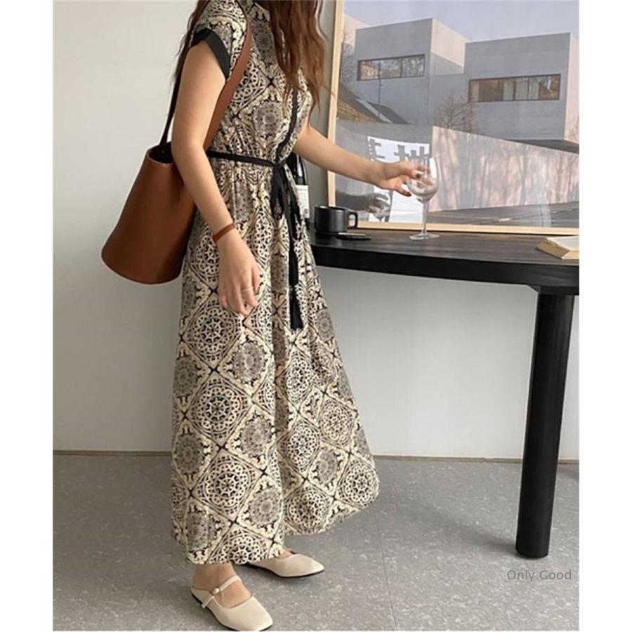 ワンピース ロングワンピース レディース 配色 エスニック 柄 きれいめ